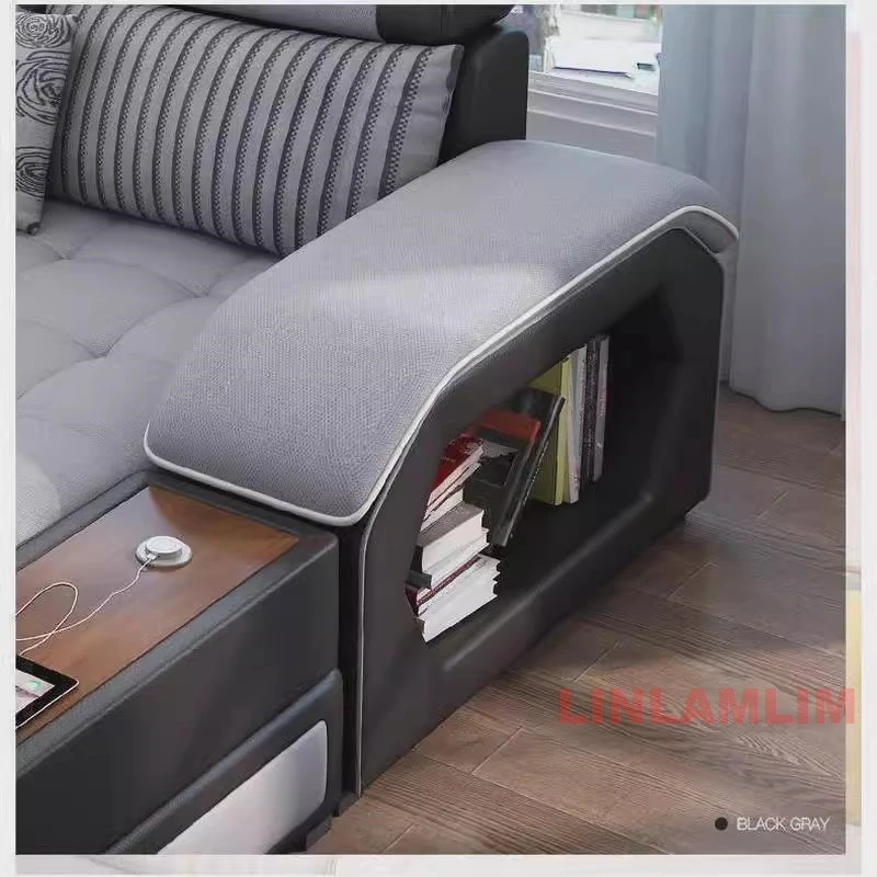 U‑Shaped Modern Fabric Sectional Sofa with Storage & Built‑In Table 6