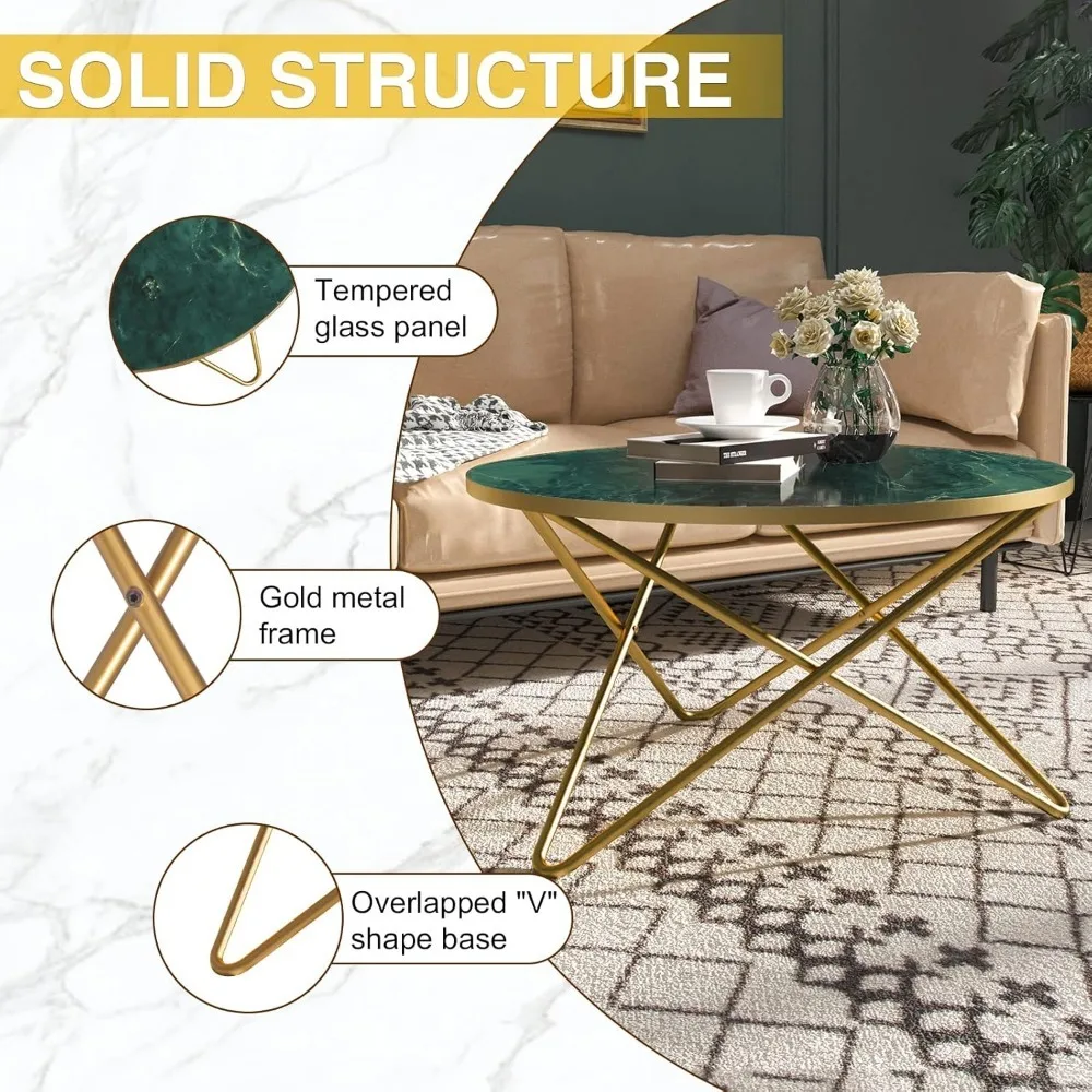 Round Coffee Table with Green Faux Marble Top 3