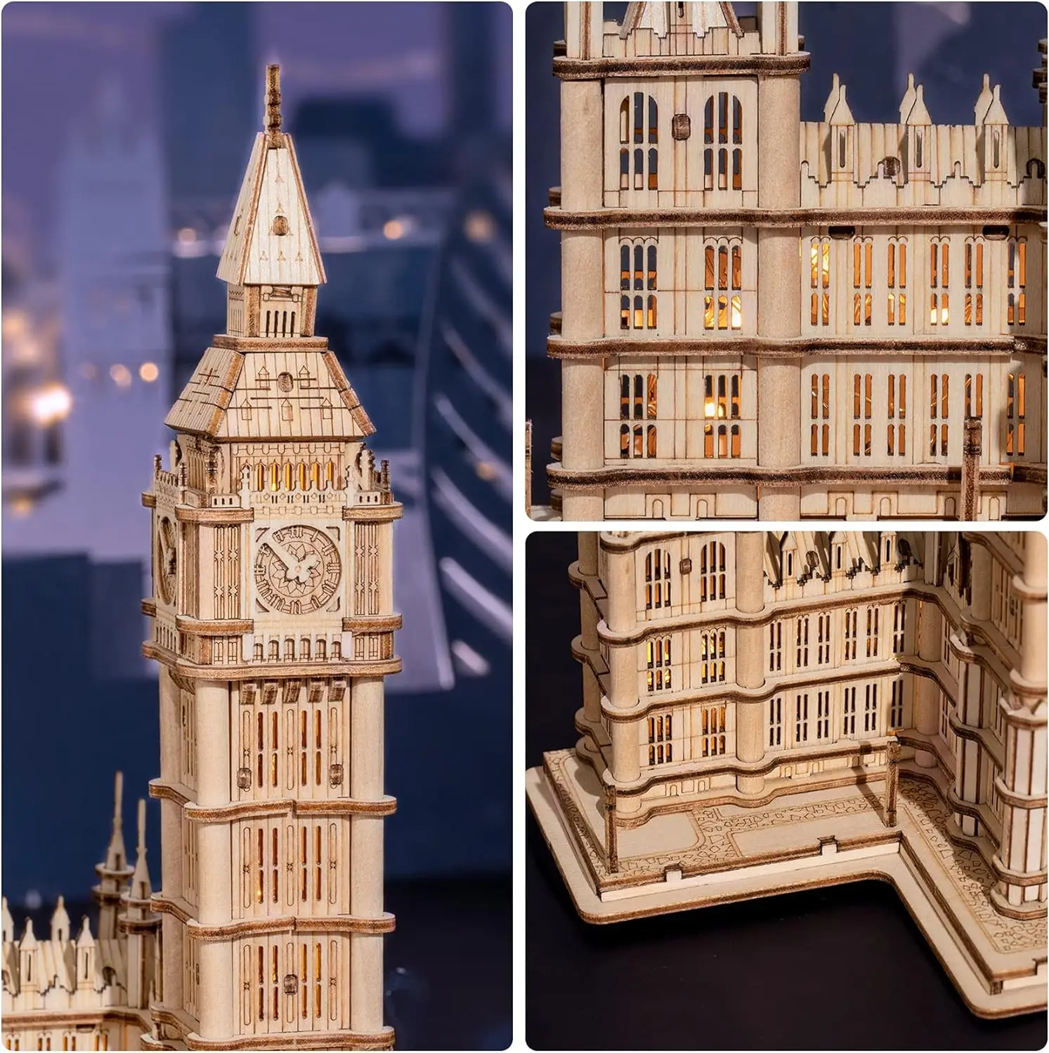 Robotime 3D Wooden Puzzle Game Big Ben,Tower Bridge for Children Adult Gift DIY With Light 6