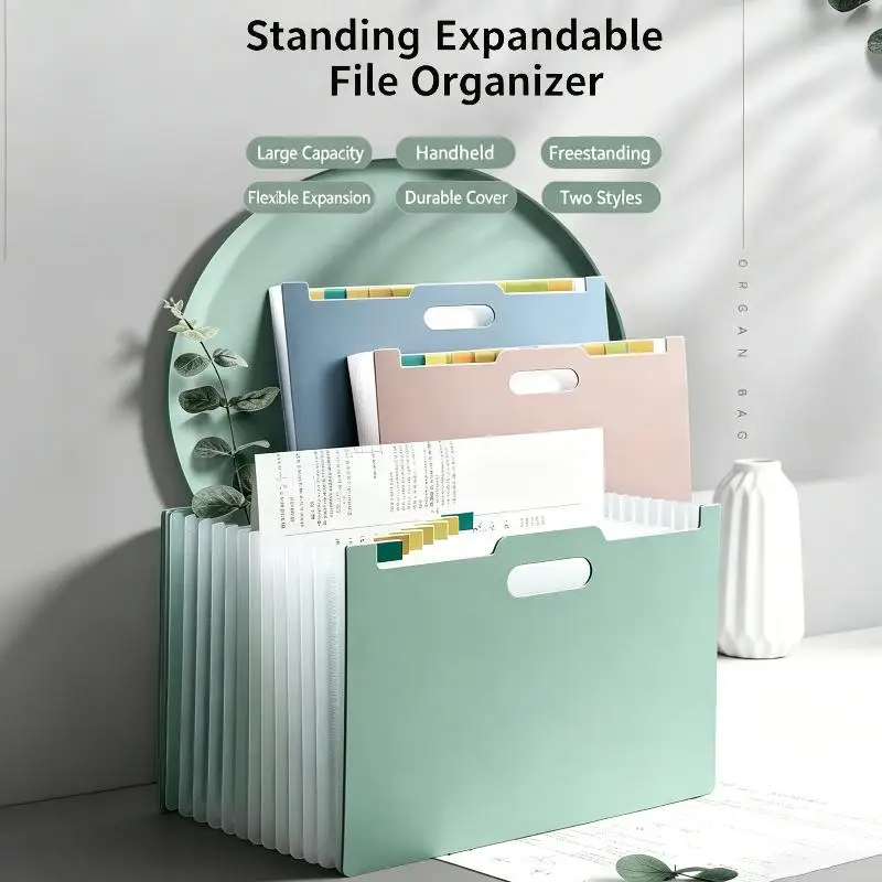 Organizzatore di Documenti a Fisarmonica con 13 Tasche, Cartella Espandibile A4 con Tasca per Etichette per Ufficio, Scuola, Lavoro, Casa, Scrivania