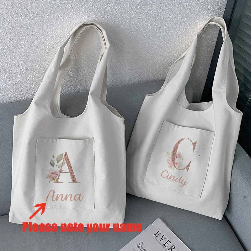 

Настраиваемая Холщовая Сумка для покупок, дизайнерские сумки на ремне, Женская простая вместительная сумка-тоут для книг с 26 буквами
