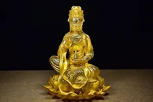 

9" Tibetan Temple Collection Old Coloured glaze clean bottle Avalokitesvara Buddha lotus platform worship buddha ornament