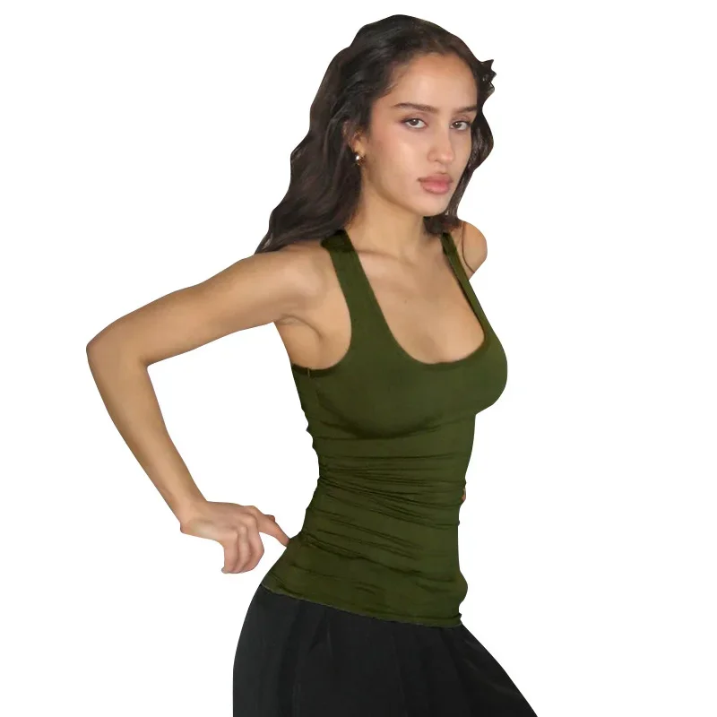 Tirantes ajustados sexys, ropa de calle atrevida, Y2k, moda informal, cuello en U, camiseta sin mangas para mujer, color sólido de verano, nueva camiseta Y2k