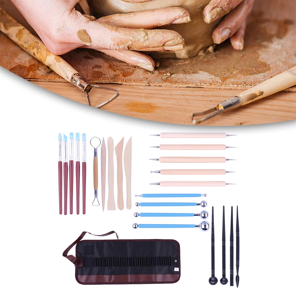 

24 PcsSet Pottery Clay Sculpting Tools Kit Easy to Clean and Store Ideal for Carving and Smoothing Clay Crafts