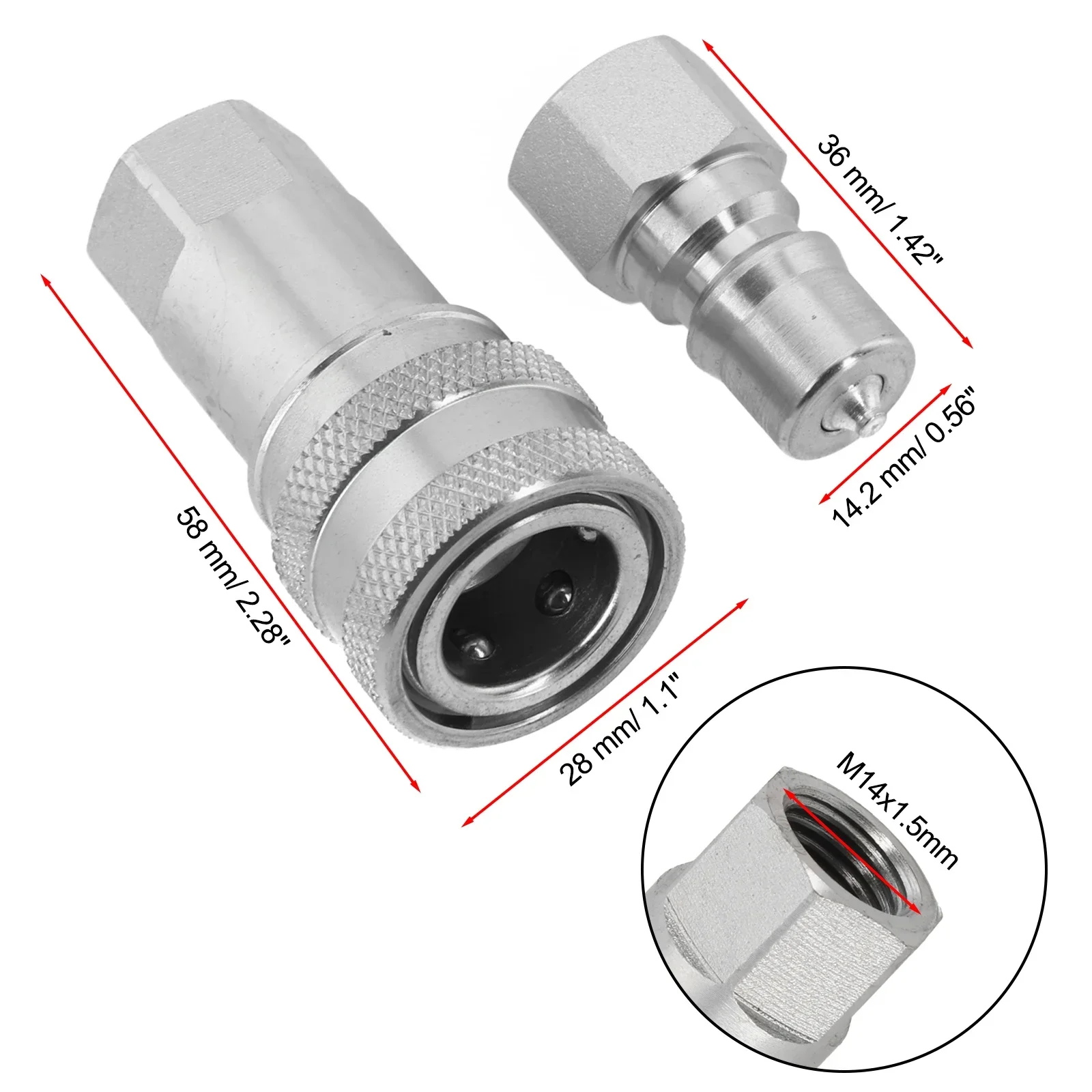 thumbnail image 2 of 1Set Hydraulic Quick Connect Coupler Carbon Steel M14 2 of 10