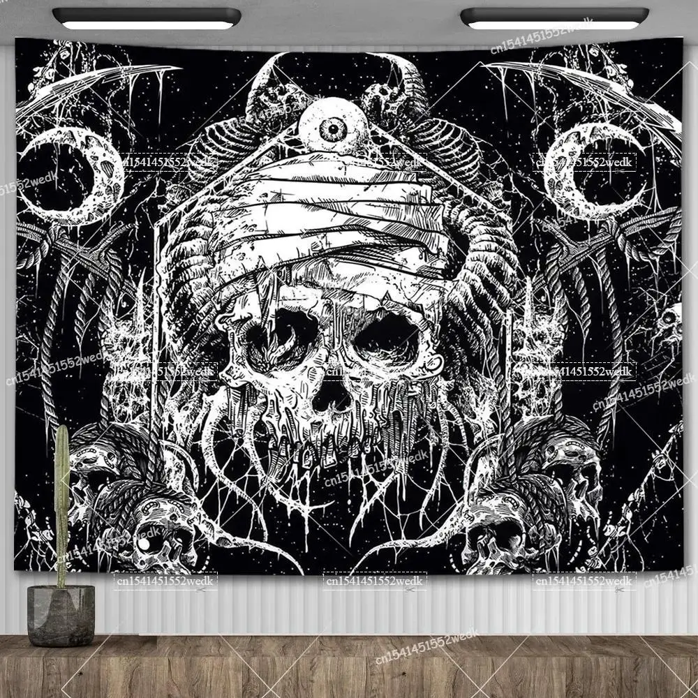 Skull Tapestry Evil Eye Black And White Skeleton Tapestries Wall Hanging Living Room Decor Hippie Trippy Tapestrys For Home 3