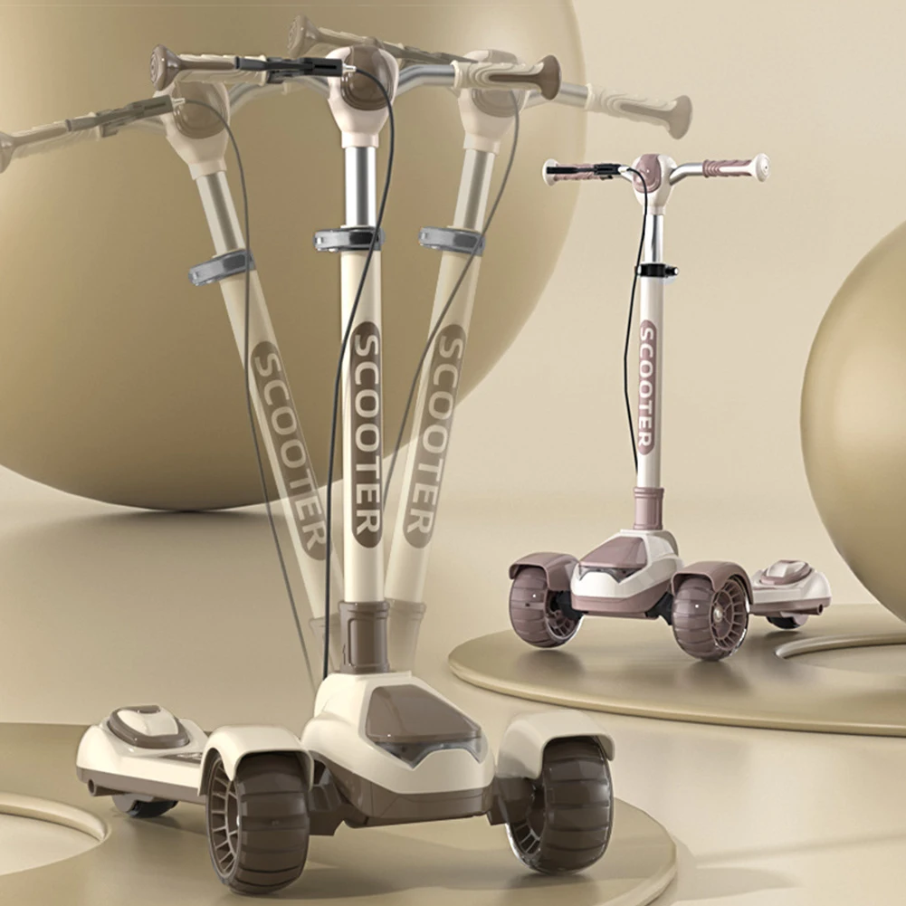 Outdoor Kick Scooter 3 Wheel Scooter Adjustable Youngsters Adult With Handbrake Foldable Flash for 5-18 Year Old