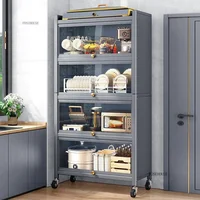 มัลติฟังก์ชั่นตู้Nordicเหล็กคาร์บอนตู้ครัวHome Multi-Layerเตาอบไมโครเวฟชั้นวางประตูพลิกH 4