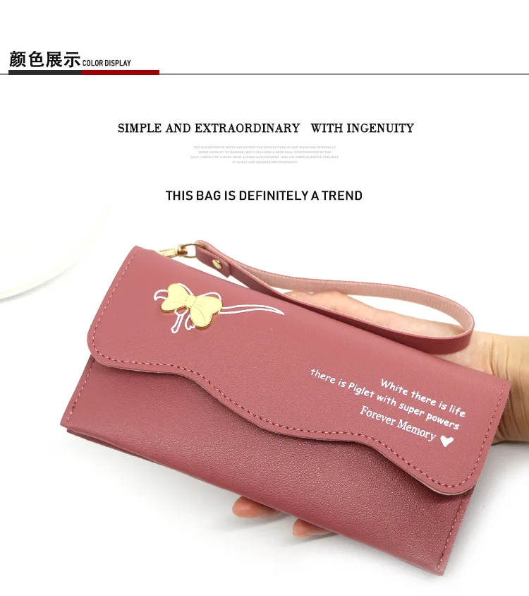 Butterfly Designer Women Long Wallets PU Leather Money Bag Solid Wool Ball Bow Clutch Bag Large Capacity Card Bag Coin Purse