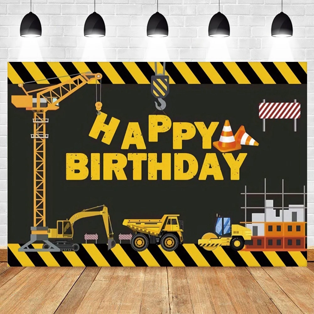 Construction Team Backdrop Photographic Baby Birthday Party Decor Excavator Car Traffic Background Photography For Photo Studio photo backdrop