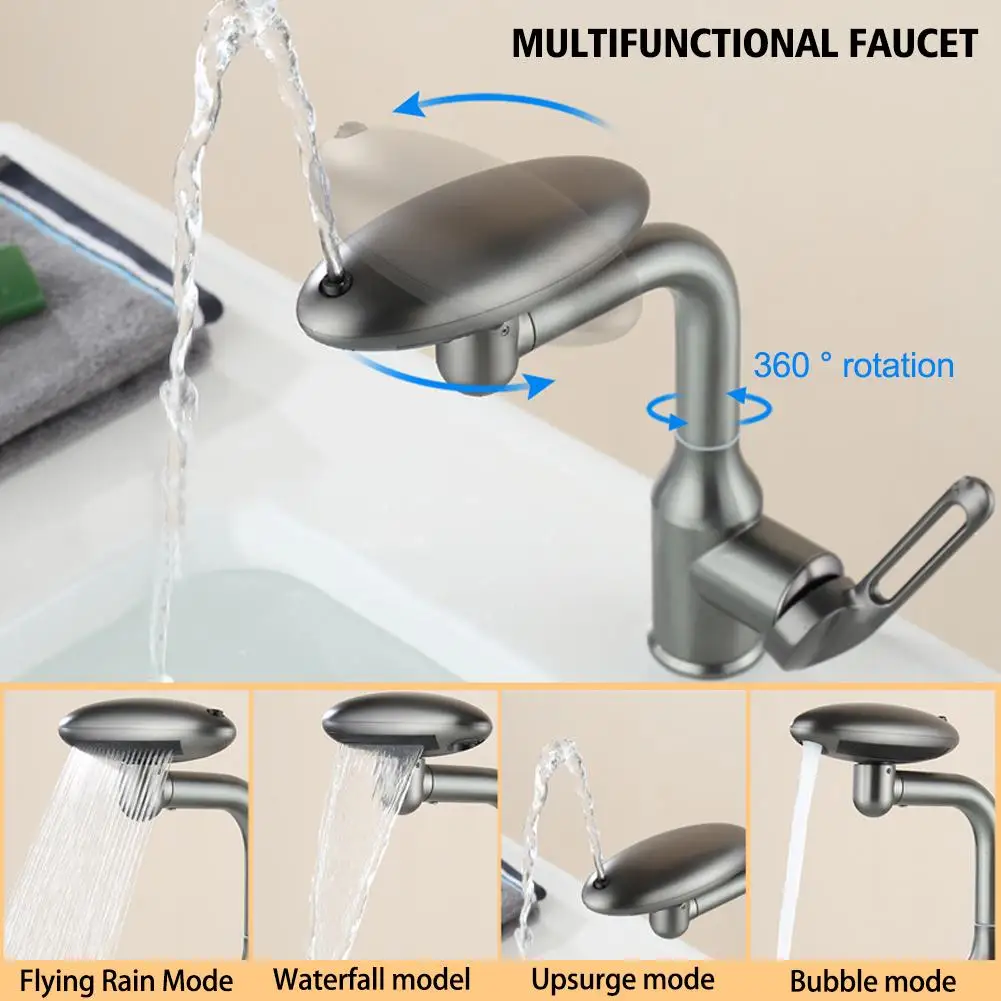 

Multi Functional Waterfall Basin Faucet 4 Modes Stream Sprayer 360° Rotation Hot Cold Water Sink Mixer Wash Tap For Bathroo B3z4