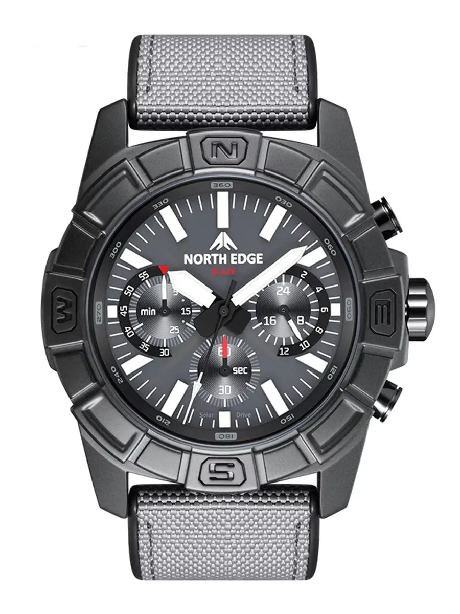 NORTH EDGE 2025 BLAZE Men's Watches Solar Power 316 Stainless Steel Case Quartz Watch For Men Pilot Waterproof 50M Stopwatch_voghion.com