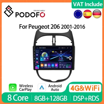 Podofo 9 "Radio de coche inalámbrico CarPlay Android Radio para Peugeot 206 206CC Citroen C2 2002-2010 receptor Multimedia GPS Autoradio 1