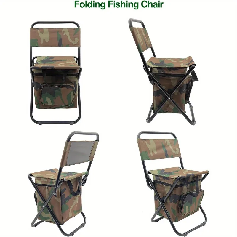 Foldable Camping Chair folding chair retractable stool 1PC with Cooler Bag for Fishing