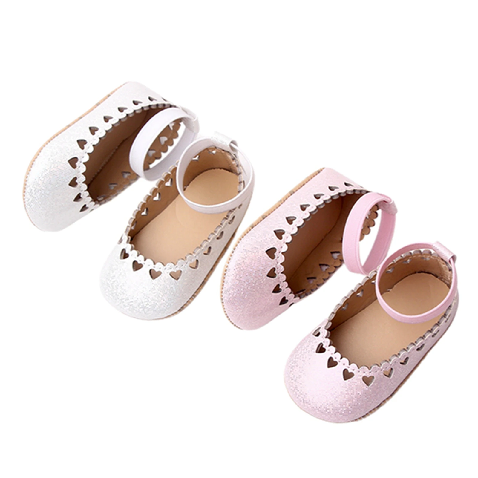 

Toddler Baby Girls Mary Jane Flats Round Toe PU Leather First Walking Dress Shoes Hollow Out Heart Soft Sole Princess Shoes