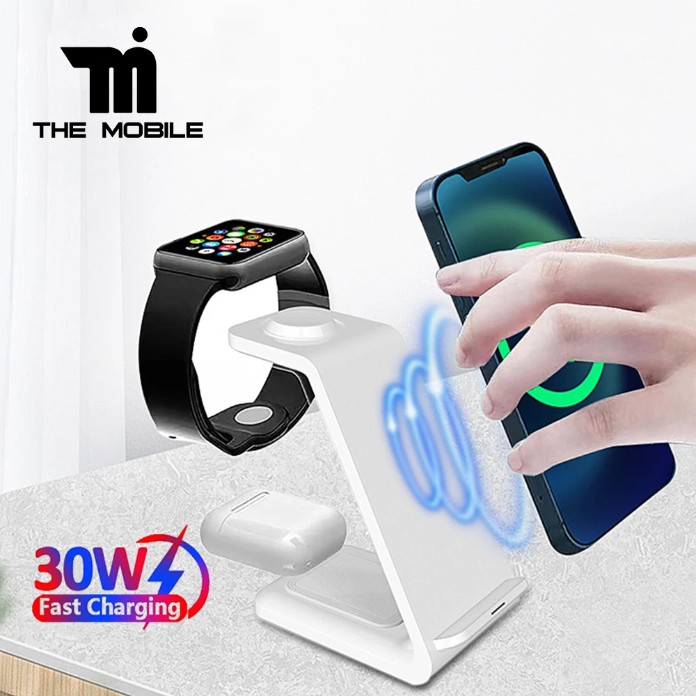 Caricabatterie Wireless Magnetico 3 In 1 30W Ricarica Rapida Per Magsafe Iphone 15 14 Xiaomi Samsung S23 S24 Ultra Stand Dock Apple Watch