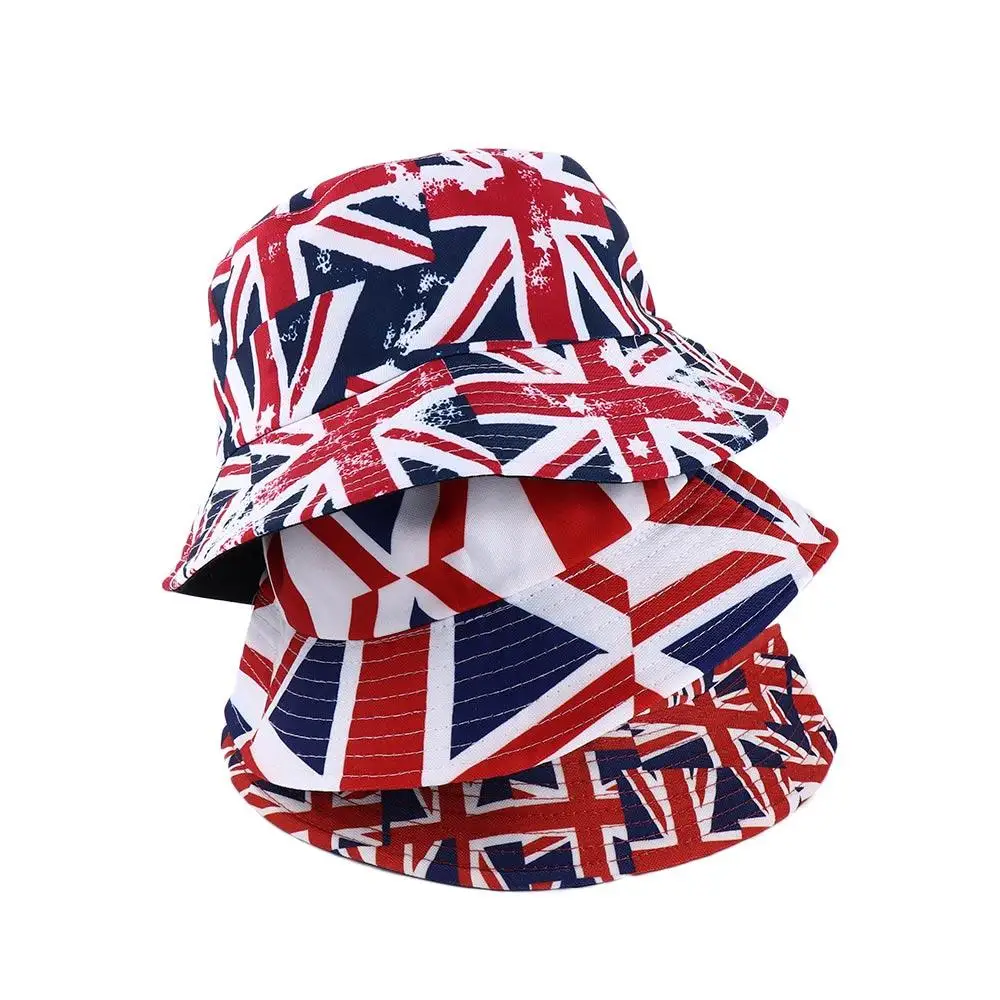 Berretto Da Pesca Estivo All'Aperto Bandiera A Righe Blu Spiaggia Femminile Tesa Larga Union Jack Flag Cappello Da Pescatore Cappello Da Sole Cappello