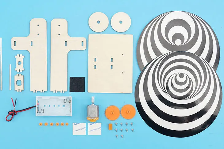 DIY Stem Montessori Toys Tecnologia Duchamp Rotorelief Experiment Teaching Material School Learning Wooden Boards Assembly Set