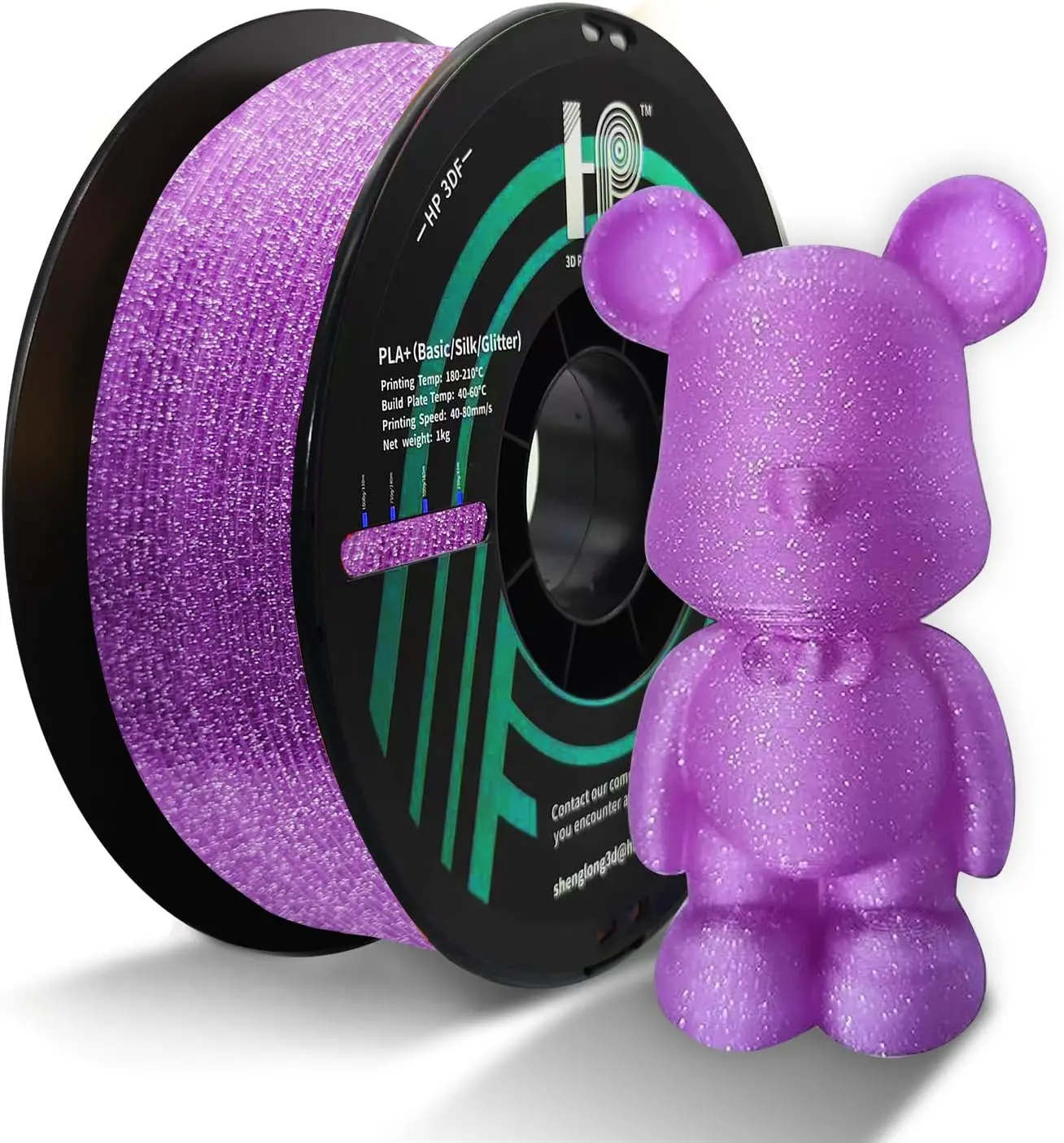 3D 프린터 필라멘트, 글리터 PLA 필라멘트, HP3DF 1.75mm 정확도 +/-..