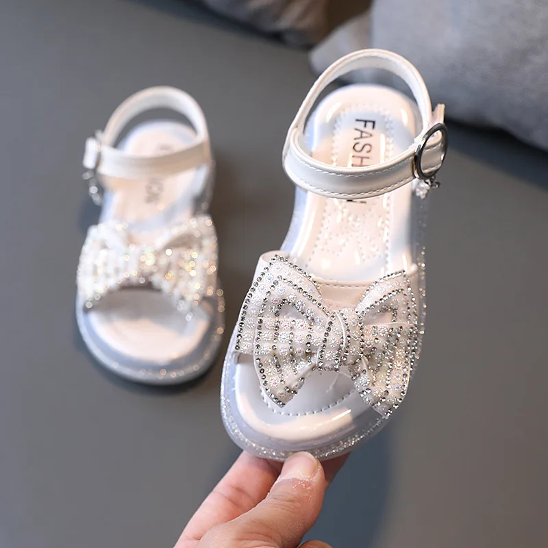 

Fashion Rhinestone Bow Girl Summer 2021 Sandals Kid Children'S Dress Shoes For Princess Beach Shoe 3 4 5 6 7 8 9 10 11 12 Years