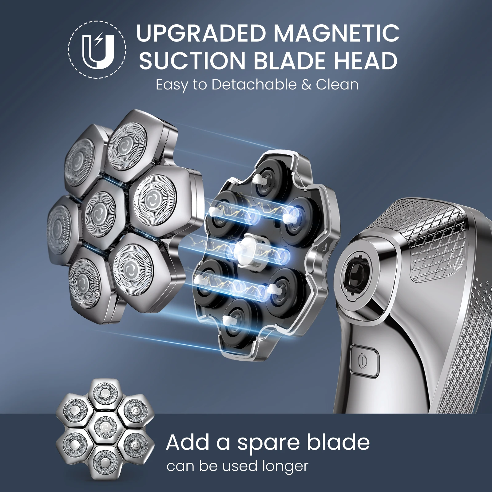 KENSEN 5 in 1 Electric Head Shaver Magnetic 7D Floating Blade Men's Grooming Kit Rechargeable Head Shaving Machine Beard Trimmer 2