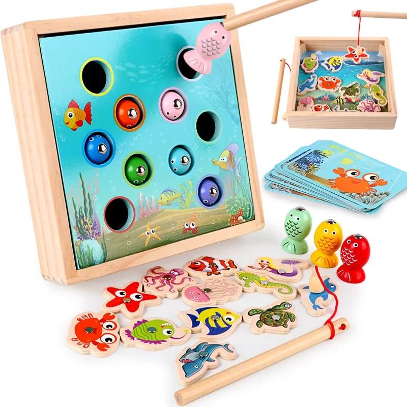 Kids Early Education Props Wooden Magnetic Games 3D Fishing Toy Game Baby Kids Educational Toys Children Birthday Christmas Gift 5