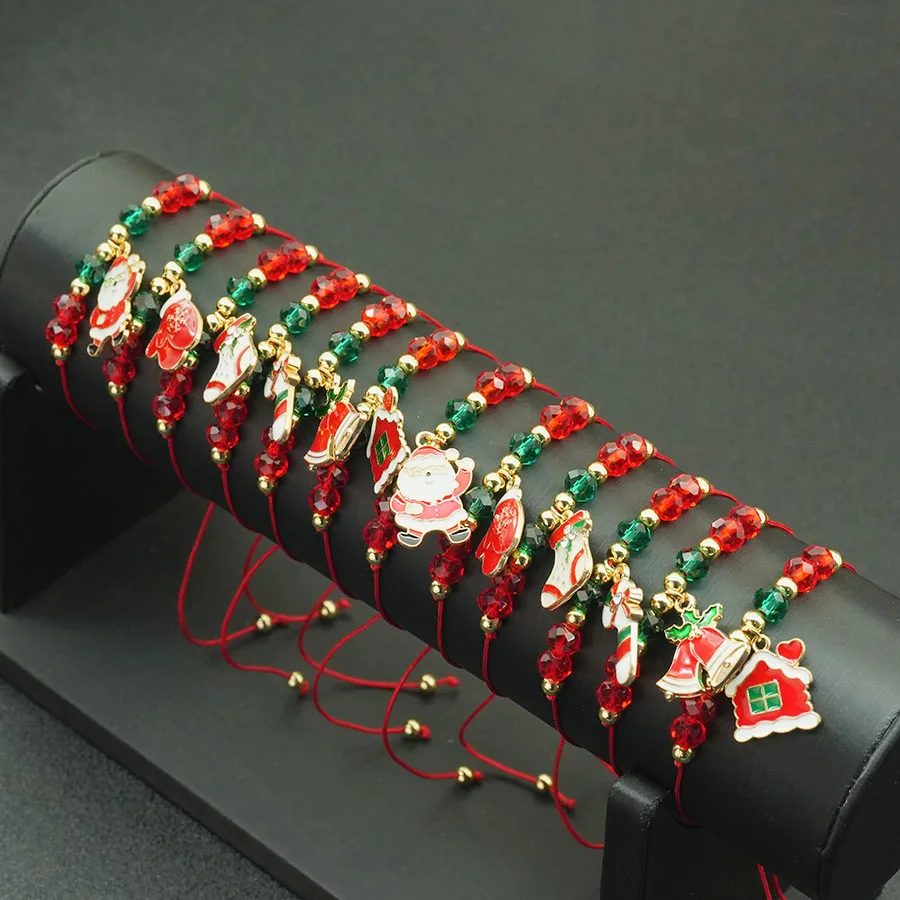 Handmade Red Braided Christmas Bracelet Adjustable Unisex