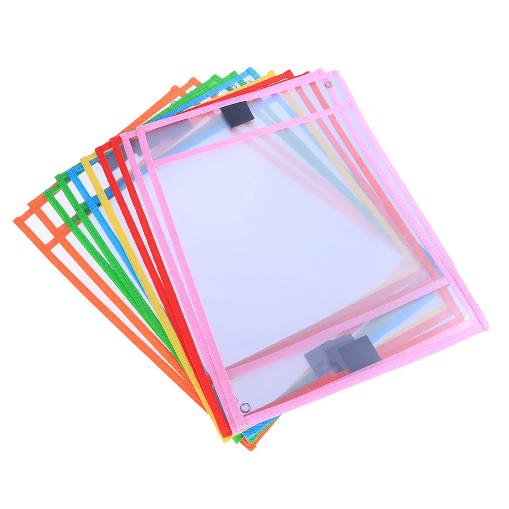 

30 Pcs Dry Erase Pocket Sleeves Resuable Pockets Double Needle Write Wipe Child