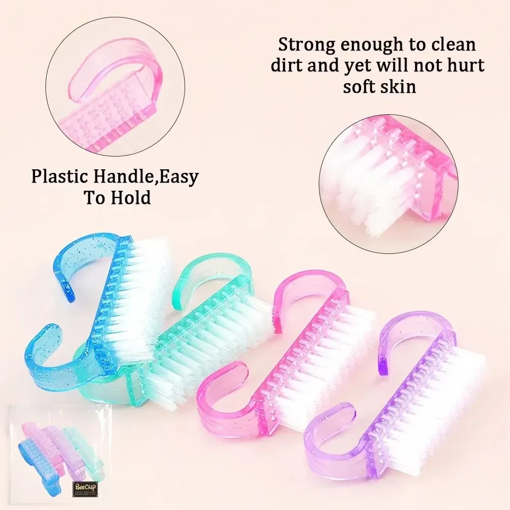 10 Pcs/Lot Acrylic Nail Brush 4 Color Nail Art Manicure Pedicure Soft Remove Dust Plastic Cleaning Nail Brushes File Tools Set
