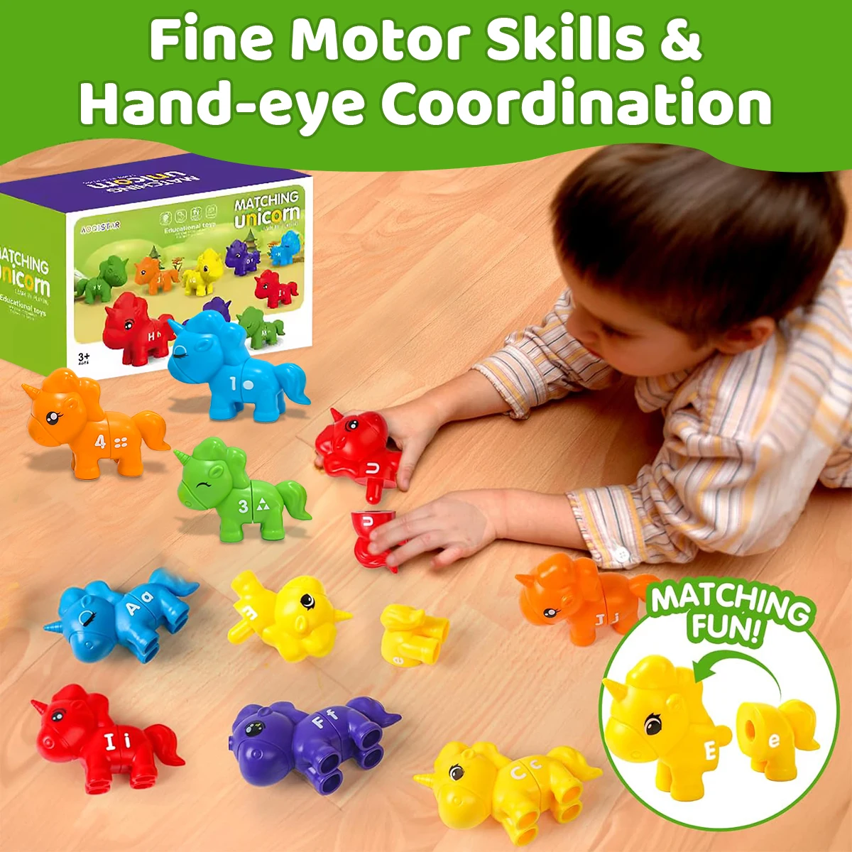 Unicorn Matching Learning Toy, Montessori Double-Sided Match Letter  Fine Preschool Educational Learning Toys for Kid Toddlers 3