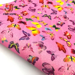 Floral Rainbow Star Glitter Faux Leather Fabric for Crafts and DIY Projects (Butterfly Rainbow PK)