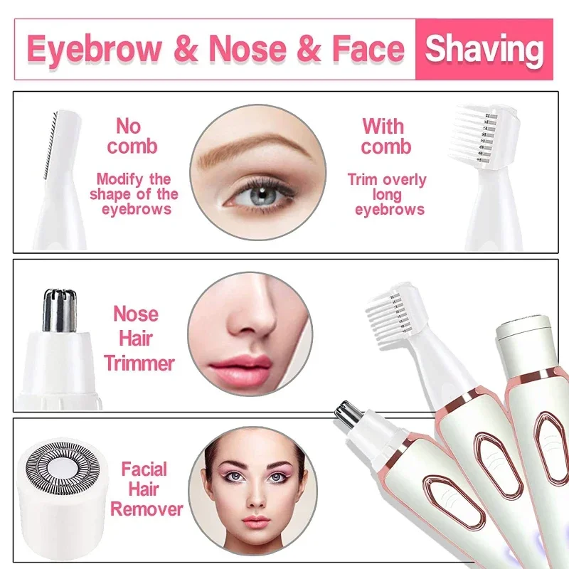 4 In 1 Electric Lady Shaver for Shaver Lady Shaver Body Hair Trimmer for Armpit Bikini Arm Leg Face Mustache Portable Painless 2