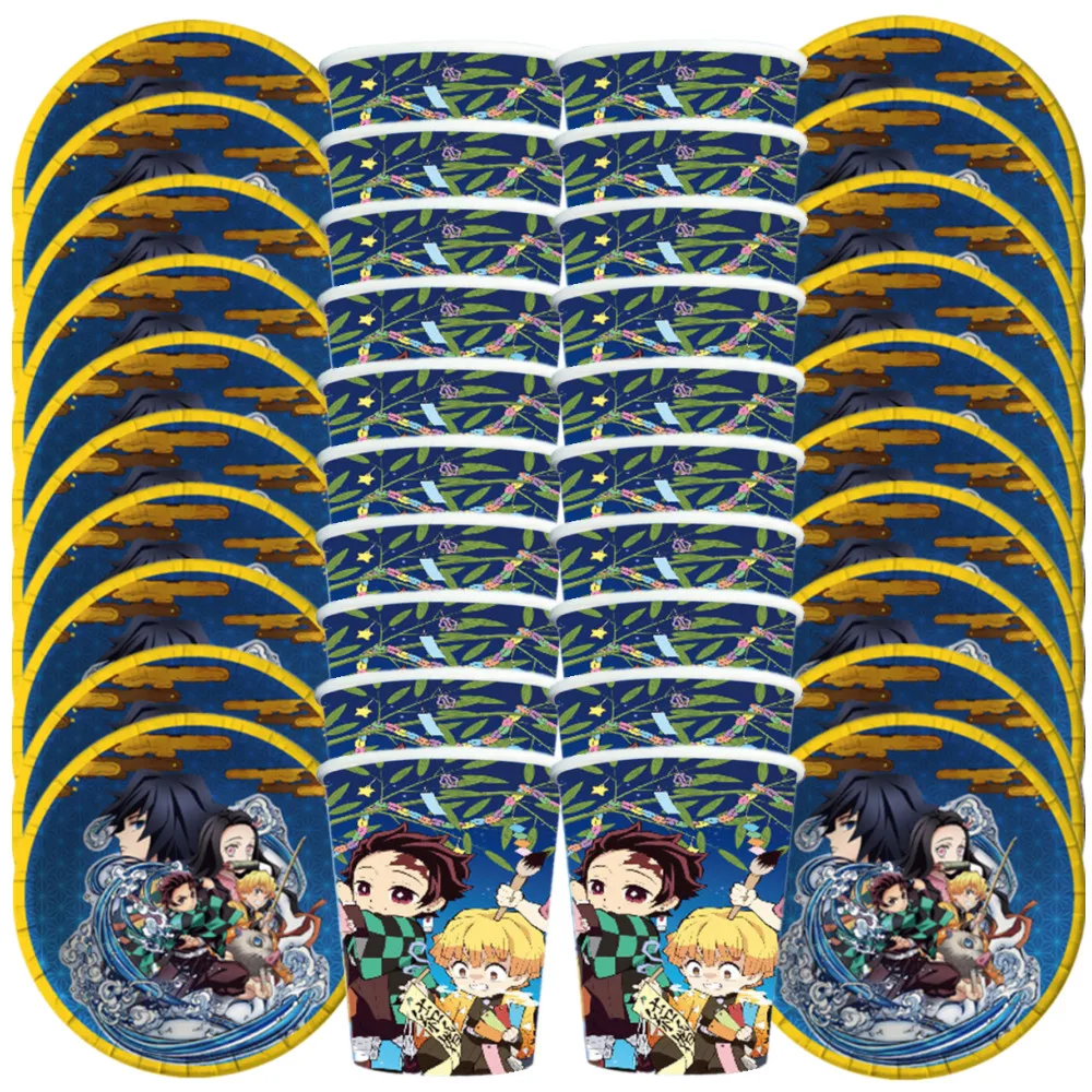 

Demon Slayer Party Decoration Cartoon Disposable Tableware Set 7 Inch Plate Cup Baby Shower Anime Theme Birthday Party Supplies