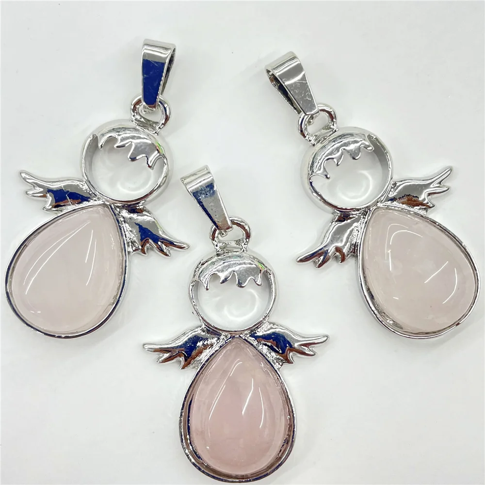 Fashion Natural Gem Stone Quartz Crystal Opal Mix pendant&Alloy angel Pendant DIY charm Jewelry Making Necklace Accessorie 12pcs 6