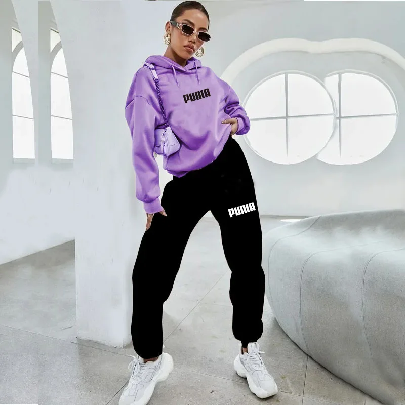 New spring and winter leisure sportswear set PUAIA printed men's and women's high-quality hoodie printed set 4
