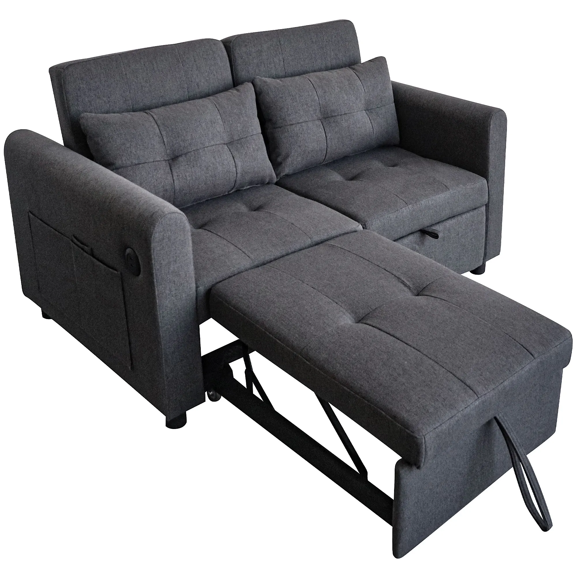Modernes 3-in-1 Konvertierbares Zweisitzer-Sofa mit Verstellbarer Rückenlehne, USB, Armlehnen-Taschen und Kissen für Wohnzimmer oder Schlafzimmer – Detail 13