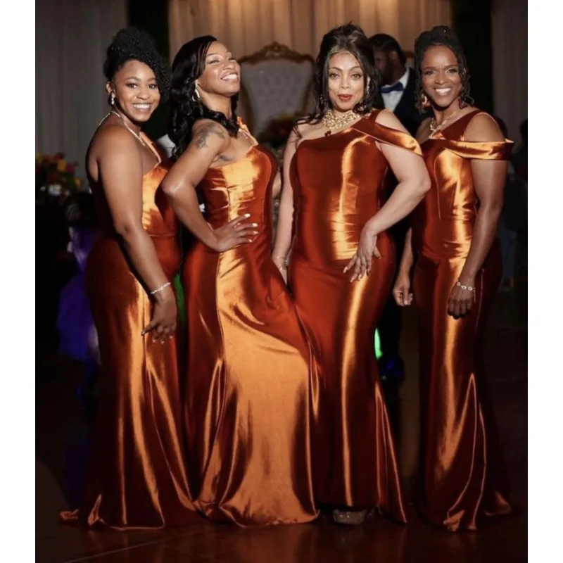 

Bridesmaid Dresses Sleeveless Floor Length Silk Satin Pleated Mermaid Bridesmaid Gowns Lace Up Back African Bridesmaid Dresses