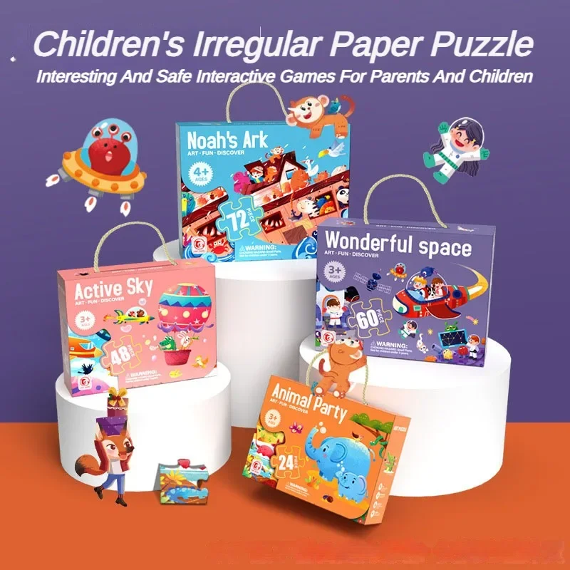 Cartoon Irregular Puzzles Paper 128 Pieces for Kid Educational Toy Various Mermaid Space Polar Bear Shark Elephant Gift for Kid 2