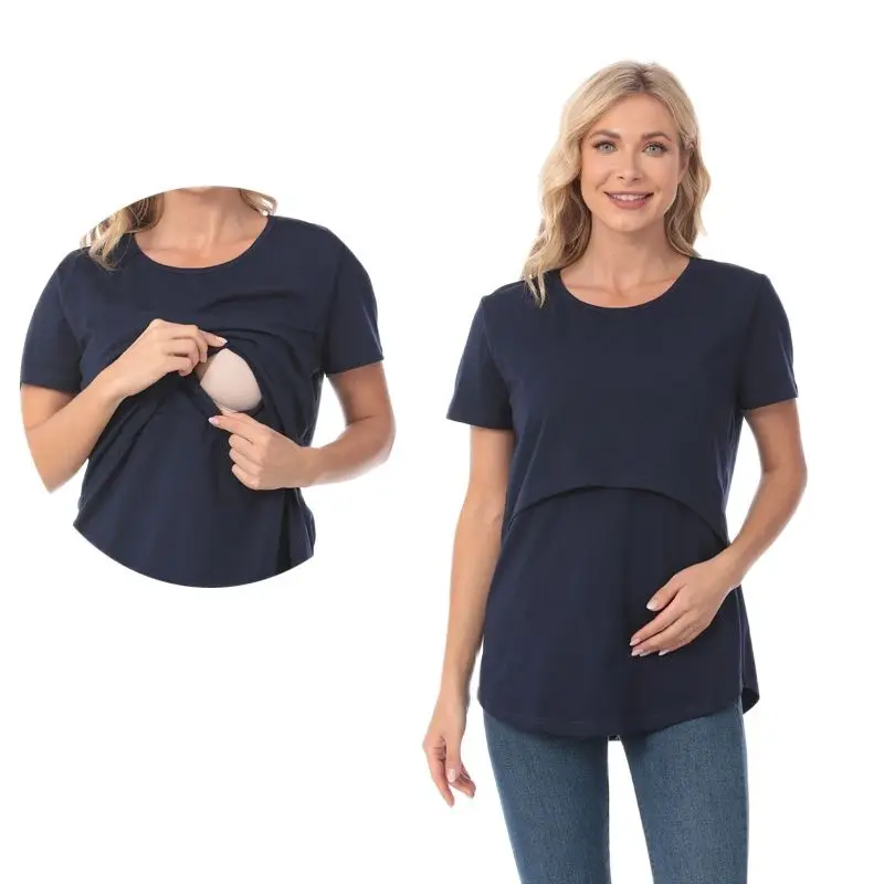 

Big Size Short Sleeve Maternity Tee Breastfeeding Clothes Nursing Wear T Shirt Cotton Feeding Tops Drop Shipping