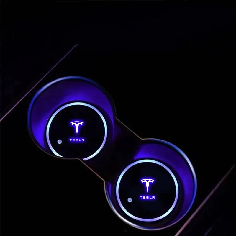 2개 자동차 LED 물컵 매트 음료 홀더 테슬라 모델 3 모델 Y 모델 S 모델 X 자동차 실내 물컵 받침대 액세서리