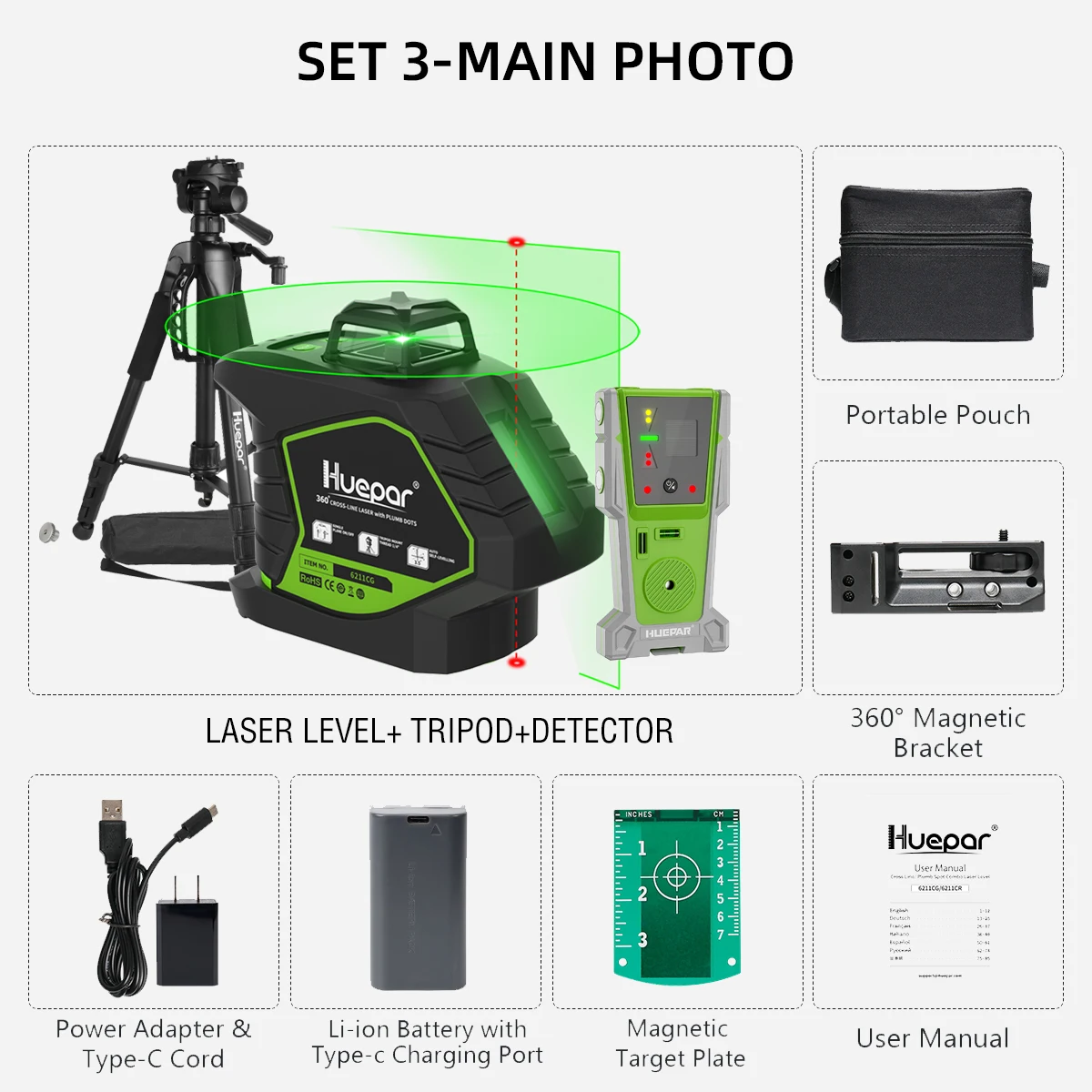 Green Laser Level With 2 Plumb Laser Dots,Self-Leveling 360° Coverage Laser Leve