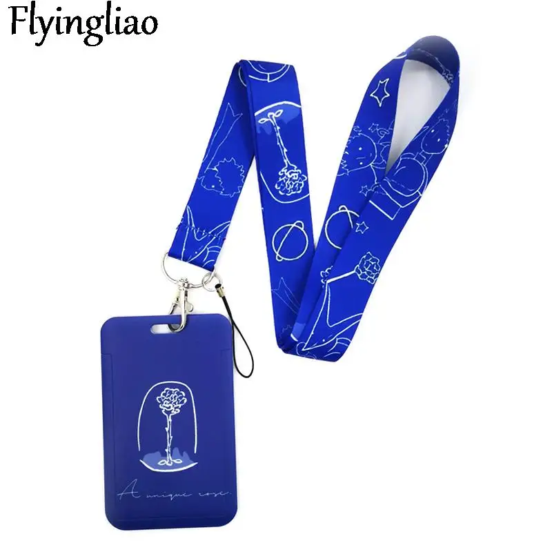 Little Prince blue Anime Lanyard Badge Holder ID Card Lanyards Mobile Phone Rope Key Lanyard Neck Straps Keychain Key Ring