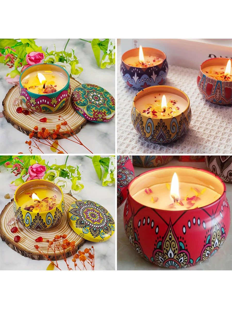 Floral Printed Candle Tins DIY Round Containers with Secure Lids For Creative Candle Making 12pcs Color Random