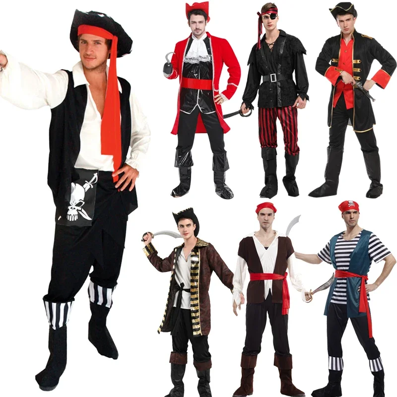

Костюмы для косплея пиратов на Хэллоуин для женщин и мужчин, капитан Джек Воробей, Пираты Карибского моря, наборы без оружия