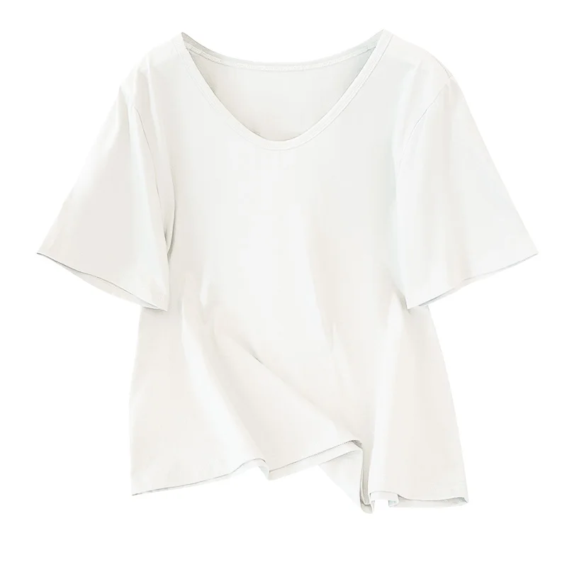 Plus size, chubby mm French top with a revealing V-neck and slim short sleeved T-shirt 3239