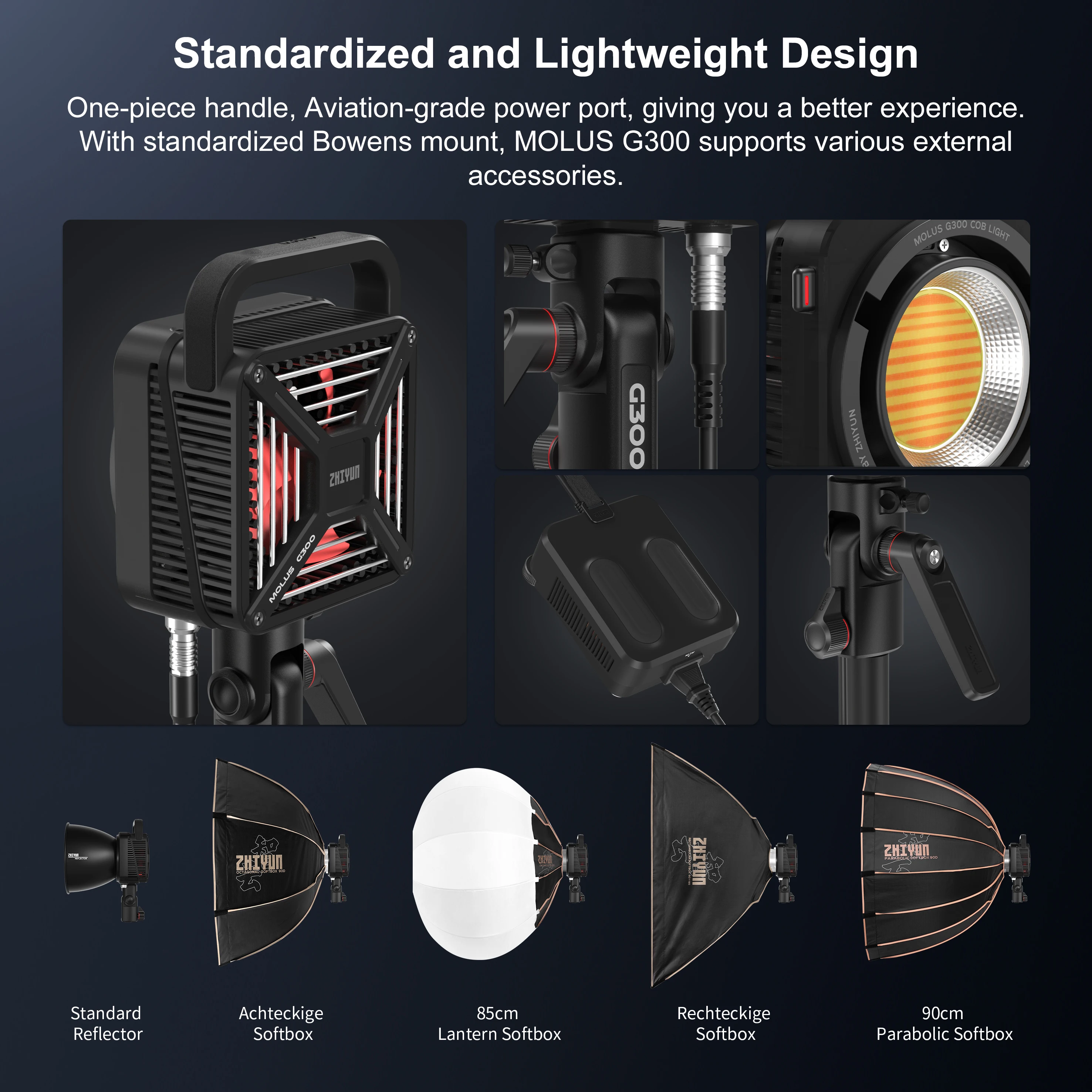 ZHIYUN MOLUS G300 300W COB LED ライト 500W ビデオライトまで