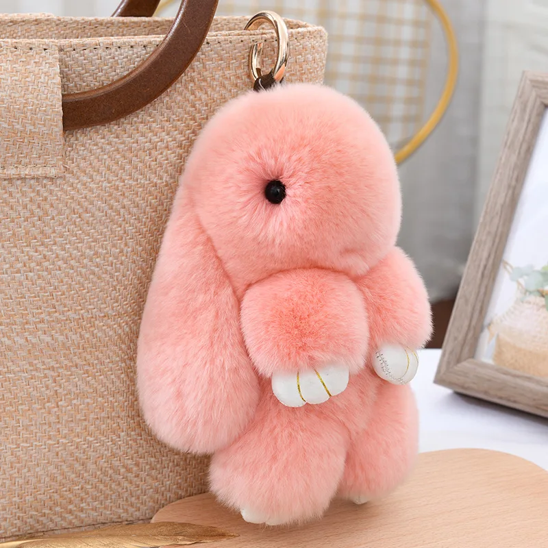 Fluffy Cute Bunny 18CM Real Fur Keychain Rex Rabbit Pom Pom Gift