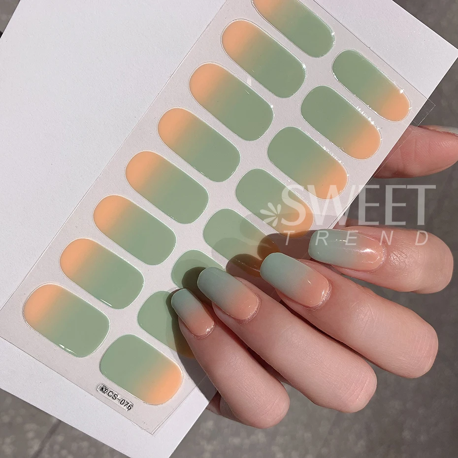 6pcs/set Baking Free Solid Gradient Full Cover Nail Sticker Patch Strips Nail Polish Strips Wraps for Women Manicure Decoration