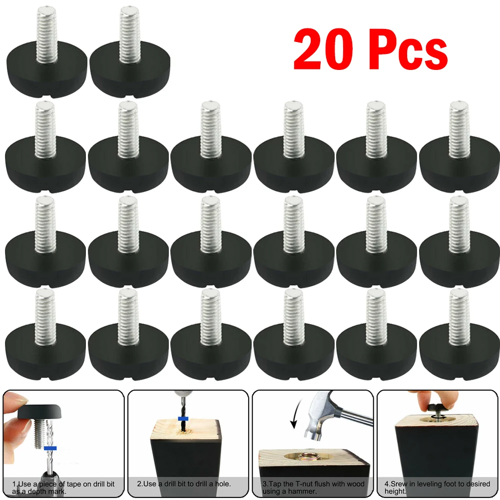 20Pcs Adjustable Galvanized Steel Furniture Legs Anti-slip Base Table Cabinet Leg Pad Feet Leveler M8 Screw Metal Furniture Foot chair leg pads