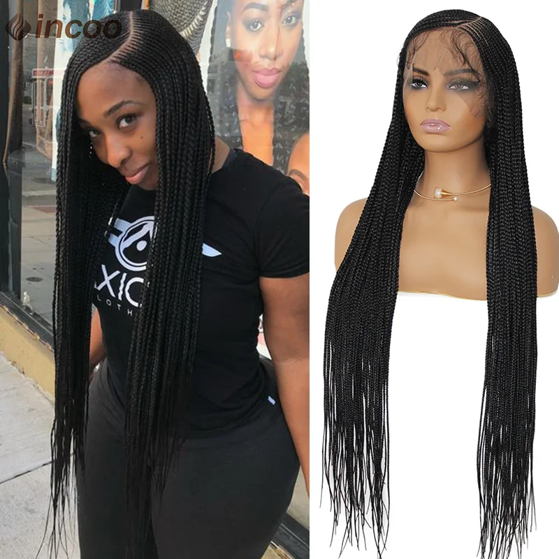 

Full Lace Cornrow Braids Synthetic Lace Front Wig Side Part Knotless Box Braids Wig With Baby Hair Braided Wigs For Black Women